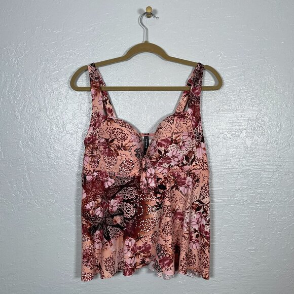 torrid Other - Torrid Women Plus Size 1 D/DD Pink Maroon Floral Tankini Underwire Built in Bra